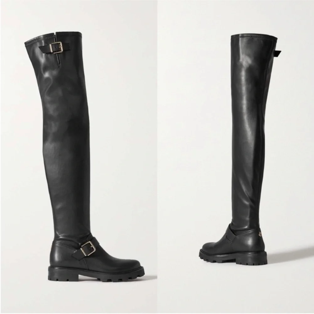 Like new JIMMY CHOO Biker II buckled leather over-the-knee boots $1,350 37